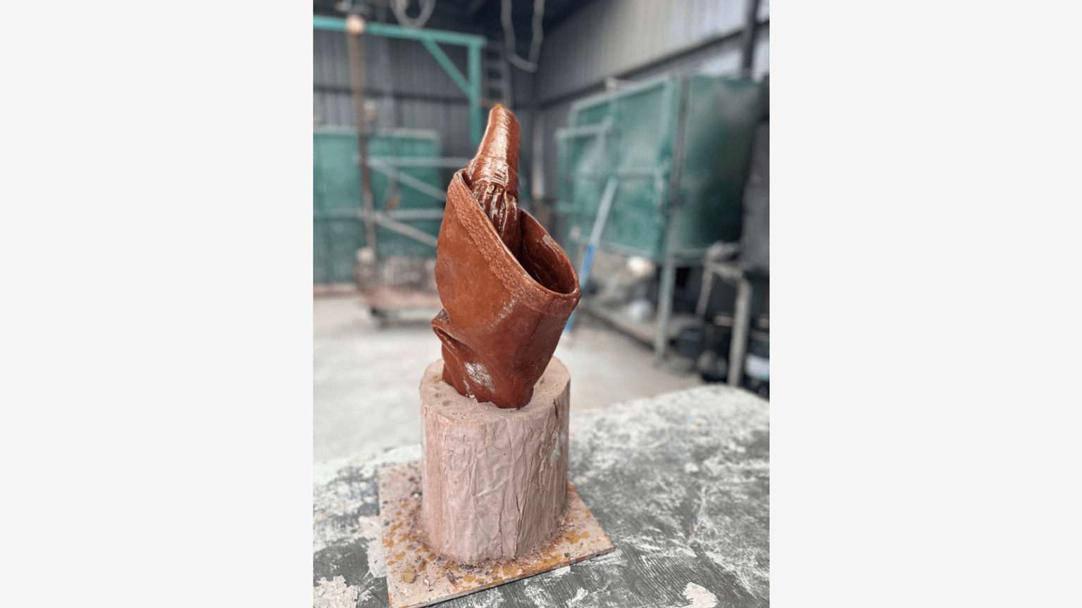 Barbara Rae sculpture wax arm in foundry