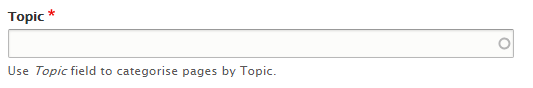 Screenshot of the Topic field on the create page screen