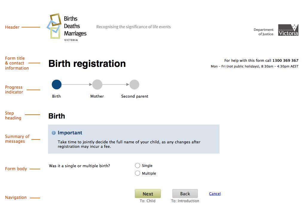 Forms design: Progress indicator and a step heading will be present only for multi-step forms