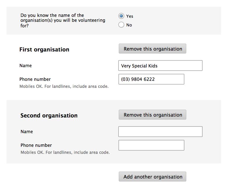 Form design: add another organisation button