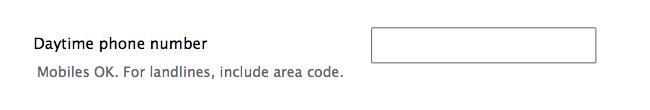 Form design: Example of collecting a daytime contact phone number with a single text field