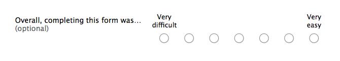 Overall, completing this form was...(optional) - scale from very difficult to very easy