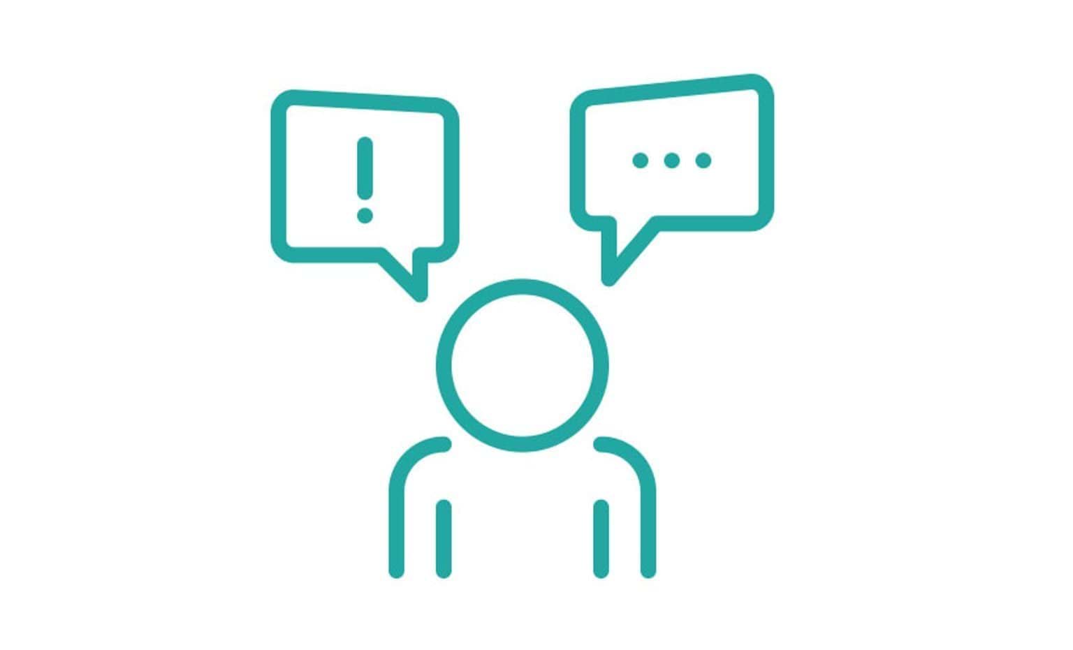 Person with two speech bubbles above head Person with two speech bubbles above head