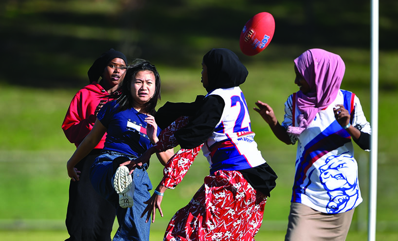 Girls participating in the  Introduction to Mainstream Sports Program Gala Match Day