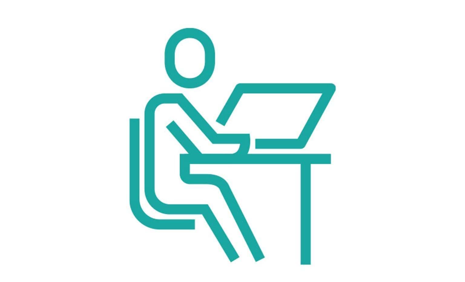 icon of a person sitting at a computer icon of a person sitting at a computer