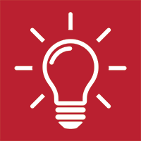 White light bulb graphic set on red background