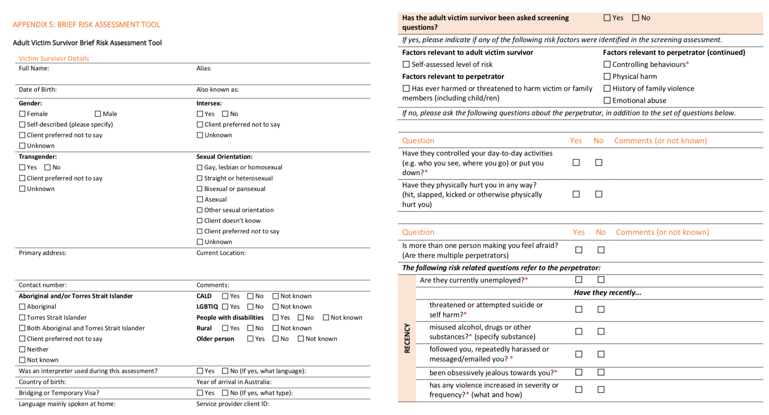 MARAM victim-survivor focused — brief risk assessment tool extract