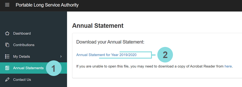 An image of where to locate your annual statement on the worker portal