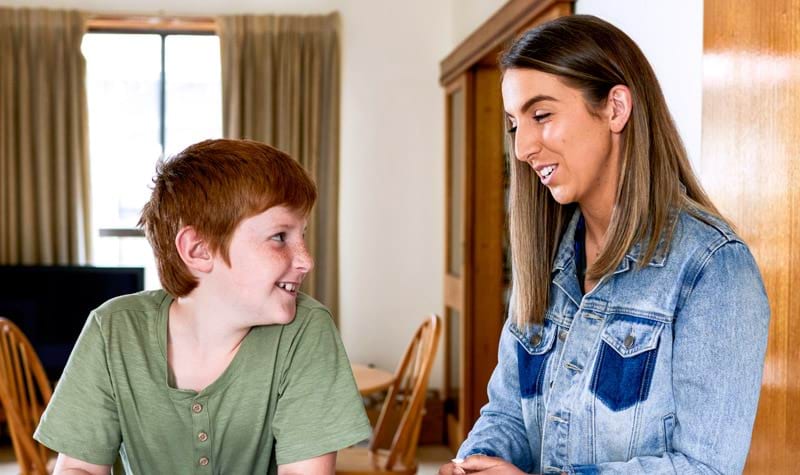 A Child Protection worker talking to a child