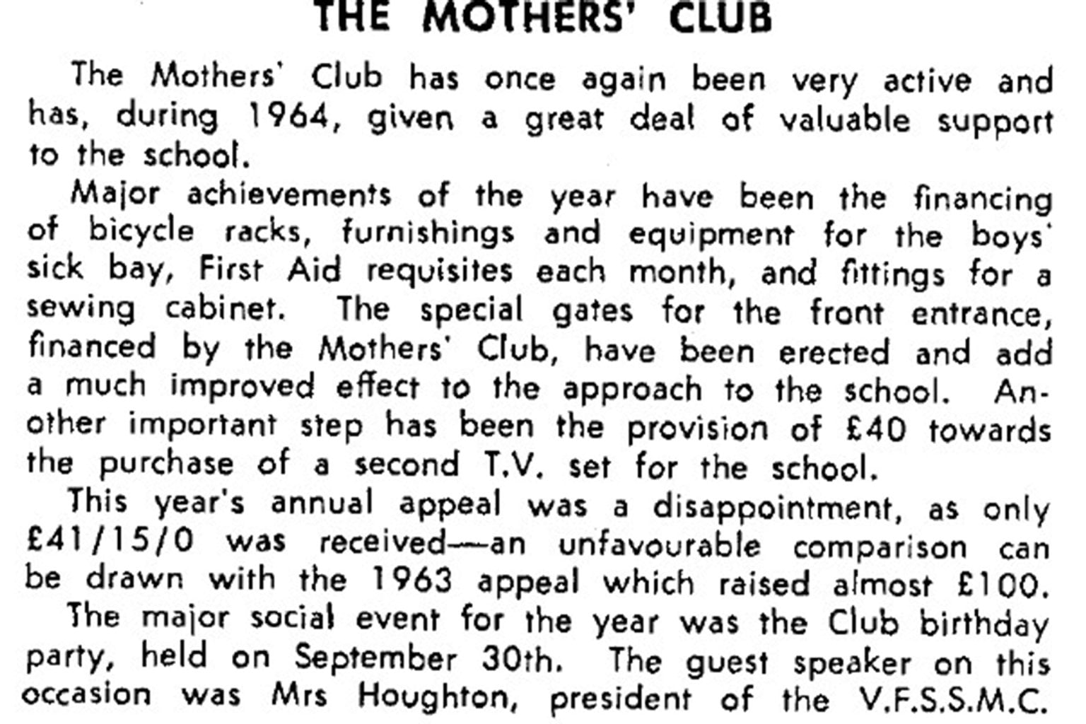 Seymour High School magazine mothers club article 1964
