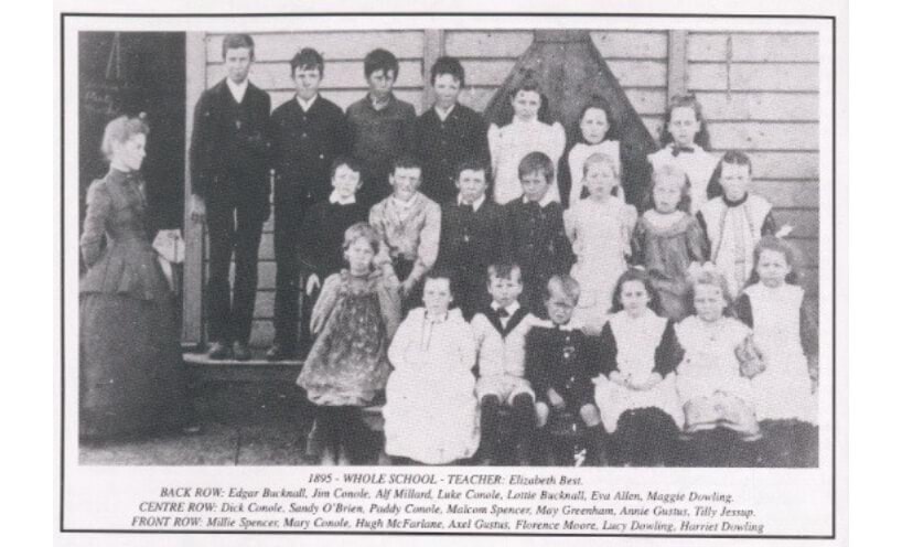 School portrait with teacher and 21 children at Dartmoor State School in 1895.