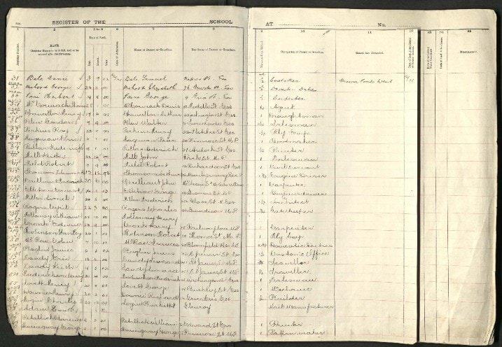 Archival image: a list of student names in a school's enrolment register from 1914