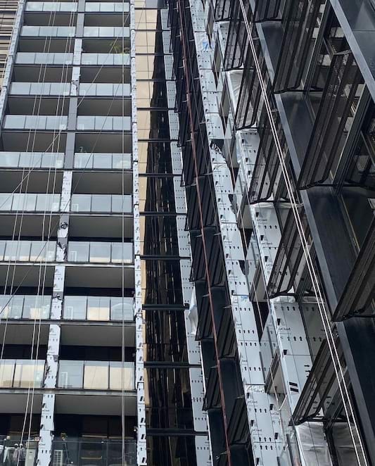 A high rise apartment building undergoing cladding rectification 