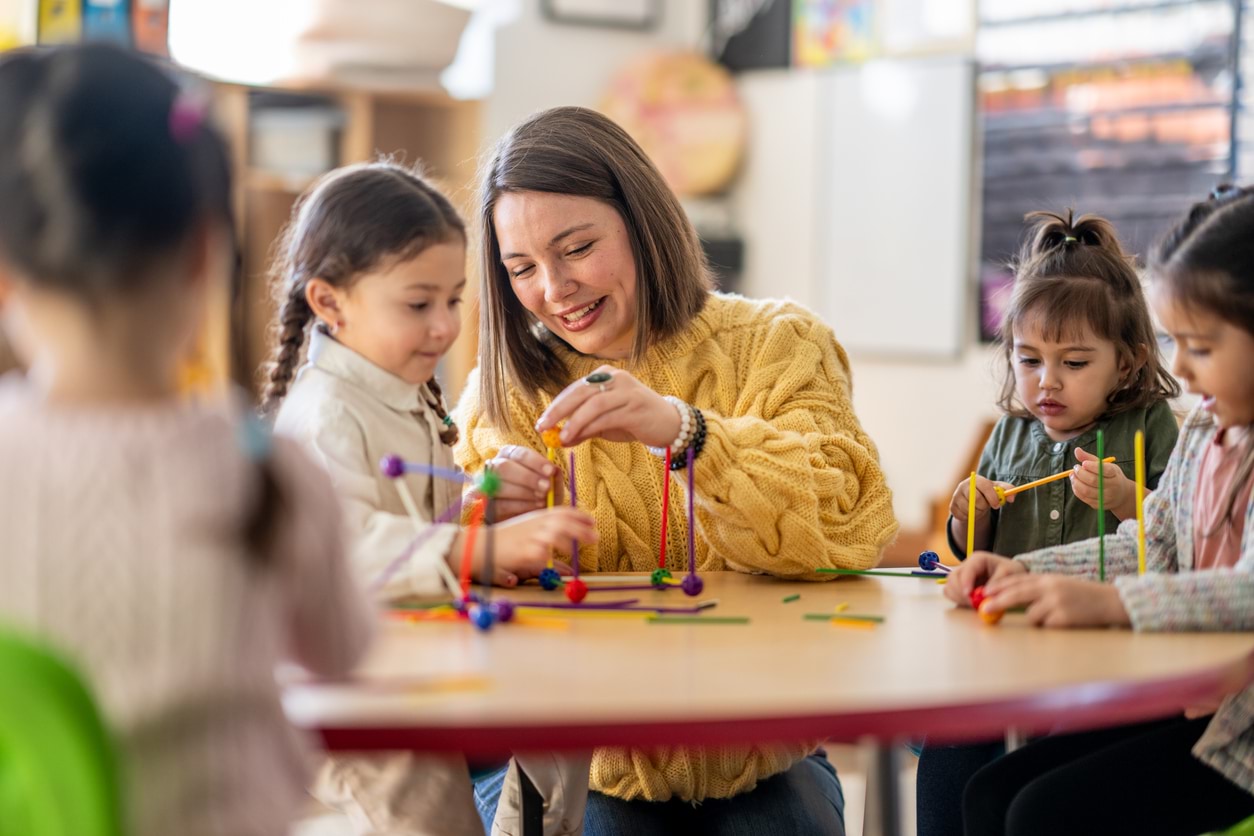 Kindergarten students with their teacher