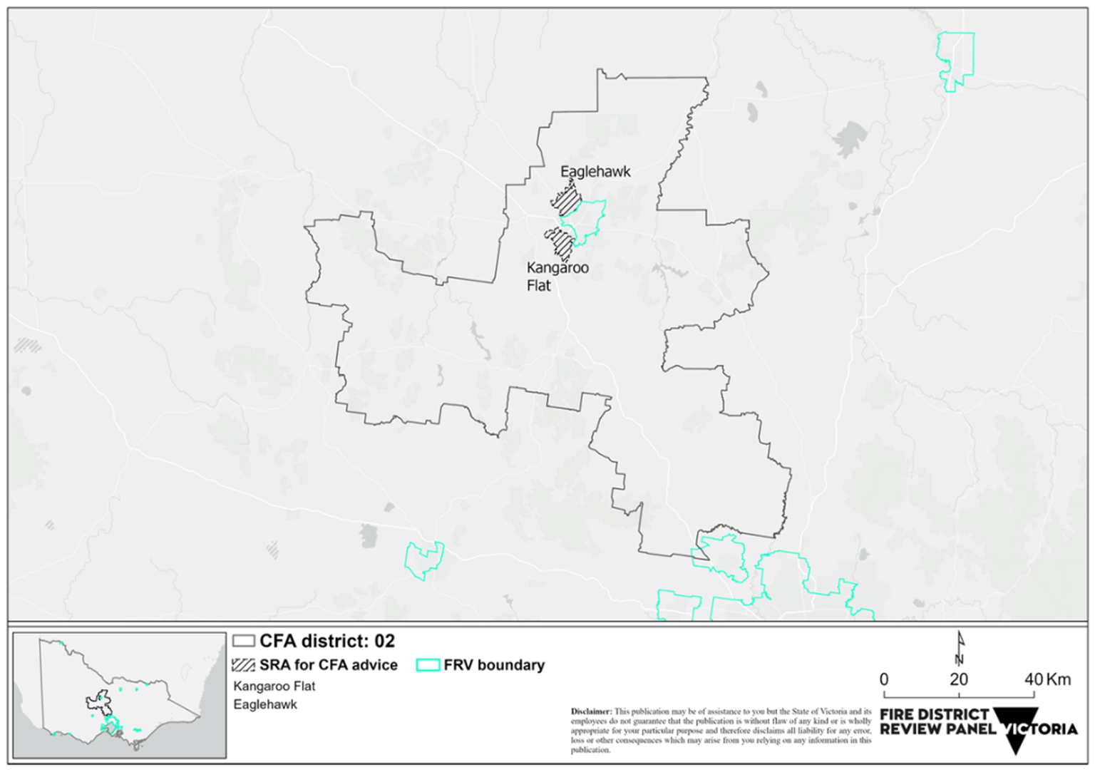 Map of Victoria which shows a visual representation of District 2's FRV boundary and highlights the Station response area