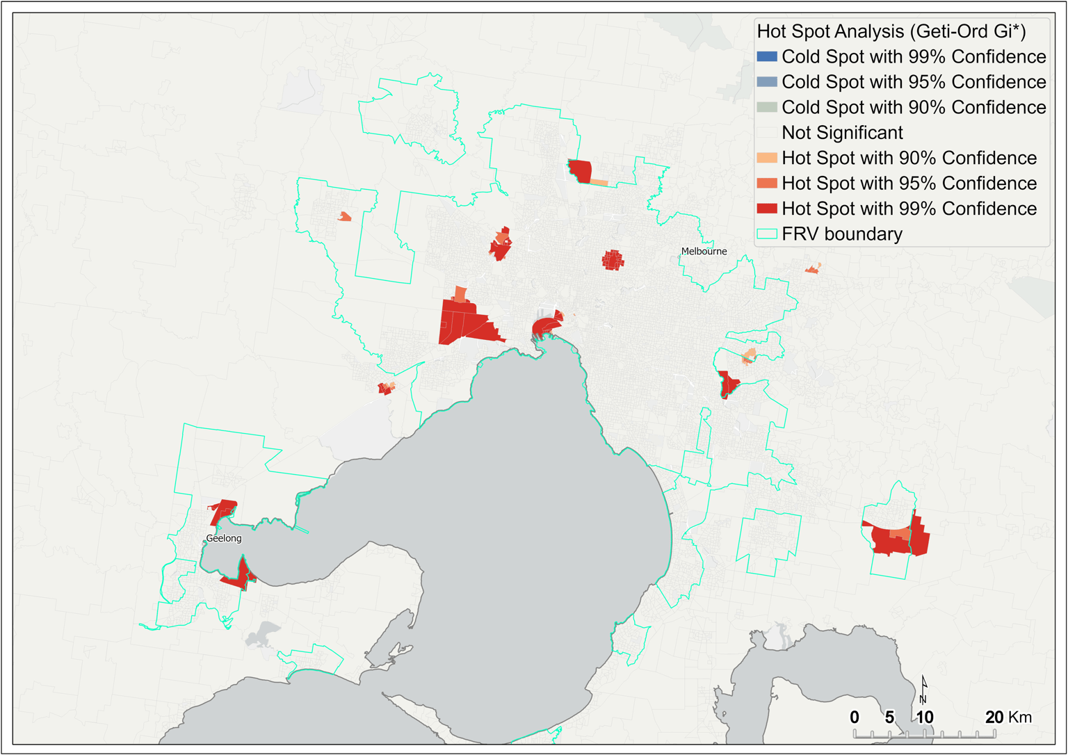 Map of Metro Melbourne which highlights the hot spots with highest fire rate