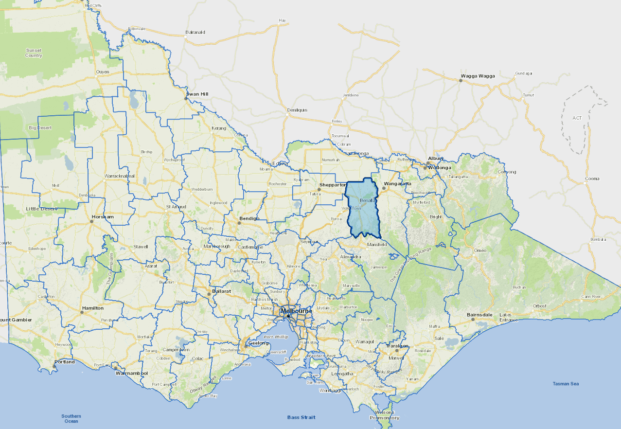 Static map image of Benalla Rural City Council boundaries