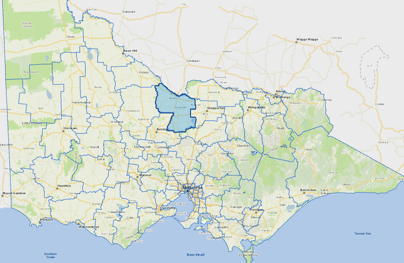 Static map image of Campaspe Shire Council boundaries