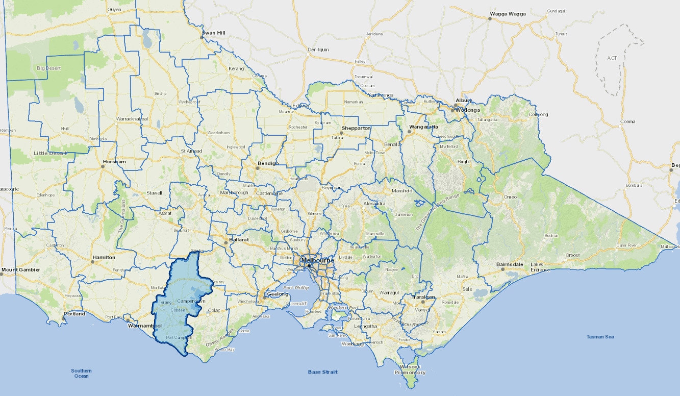 Static map image of Corangamite Shire Council boundaries