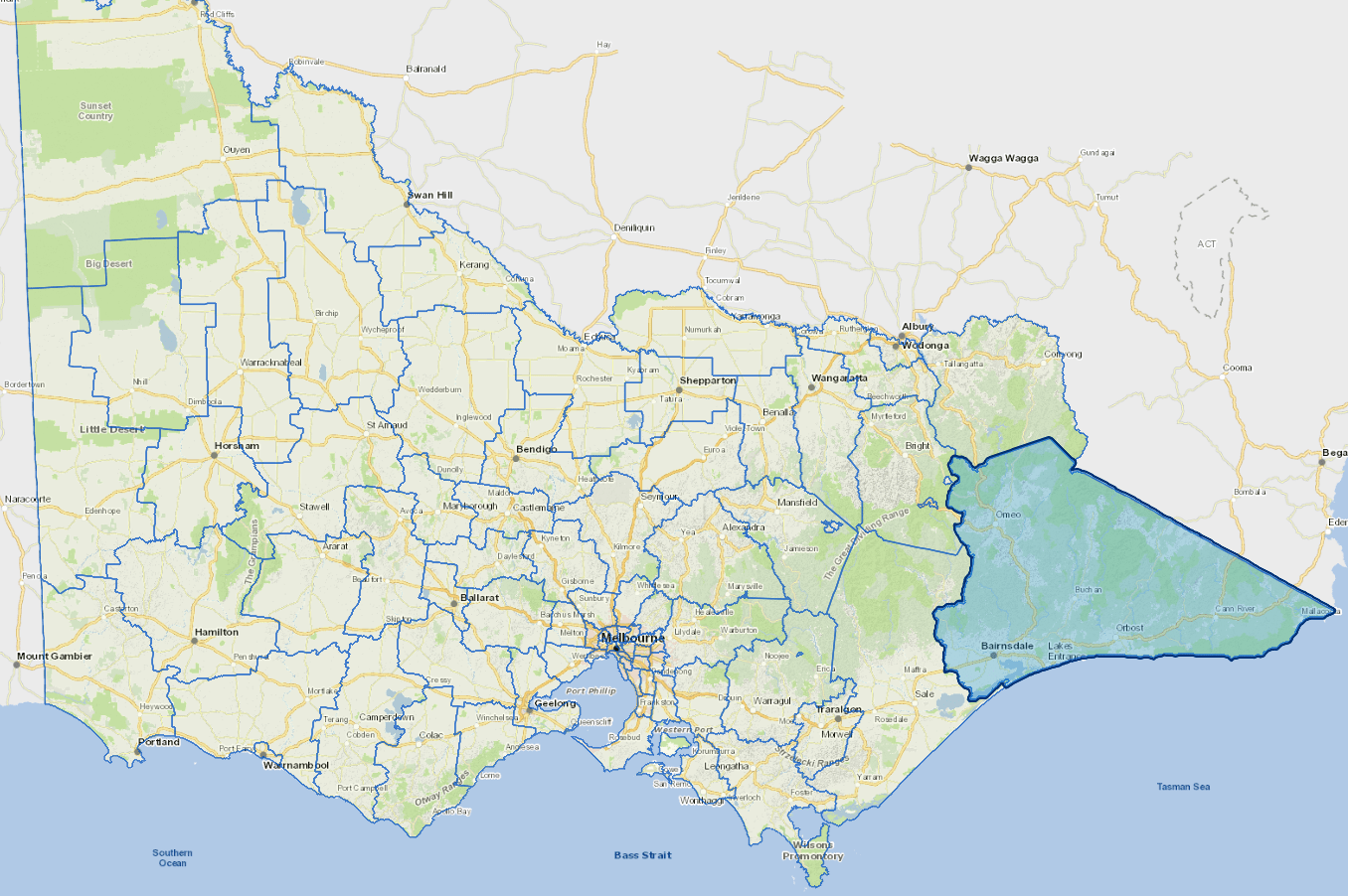 Static map image of East Gippsland Shire Council boundaries