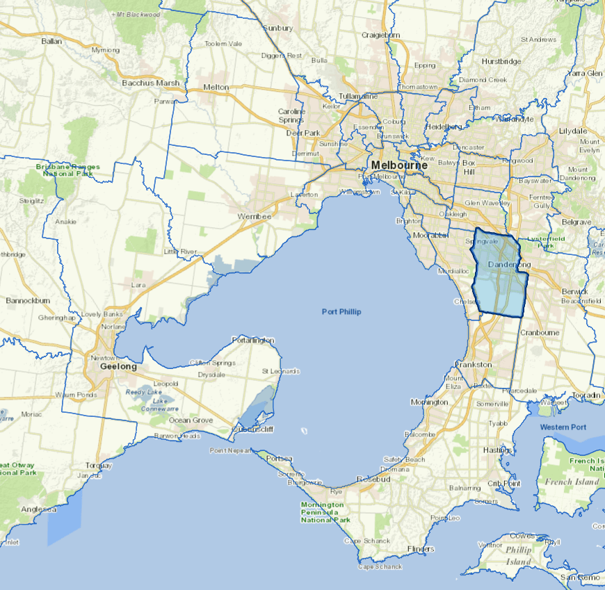 Static map image of Greater Dandenong City Council boundaries