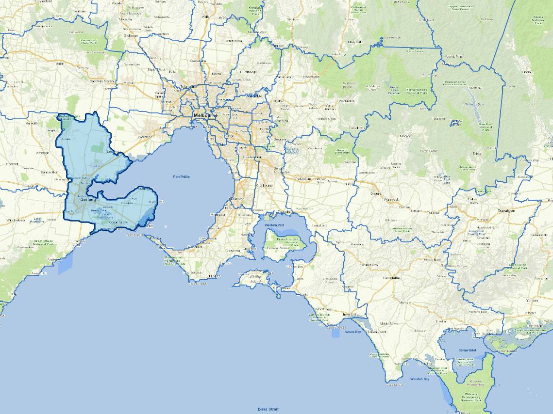 Static map image of Greater Geelong City Council boundaries