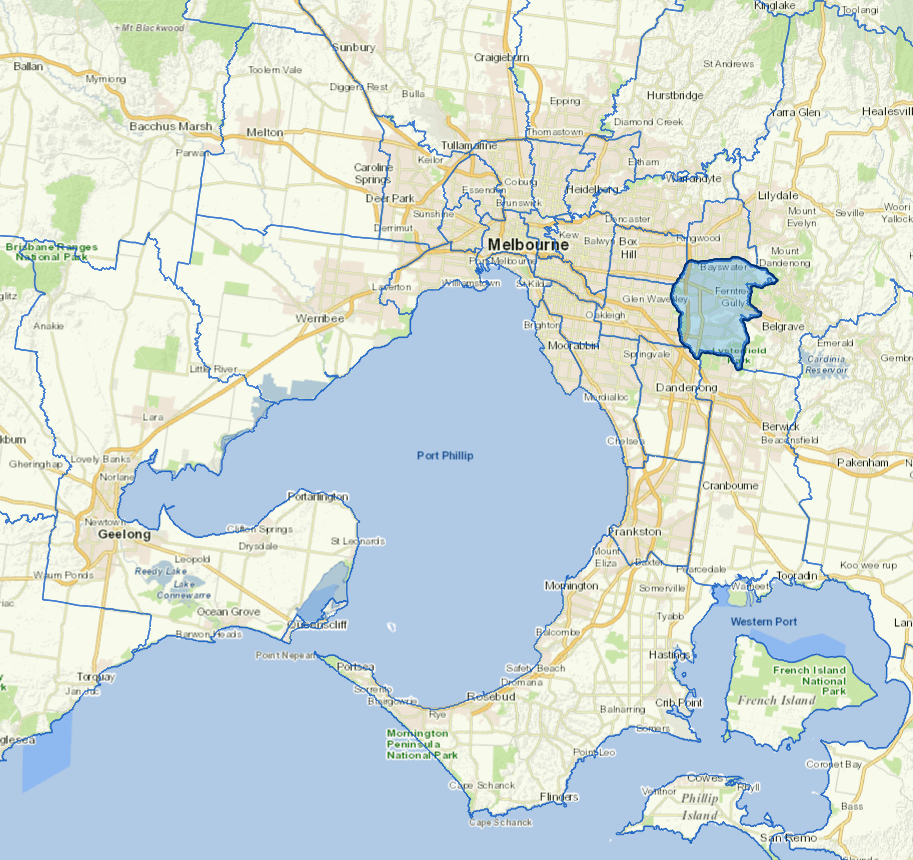 Static map image of Knox City Council boundaries