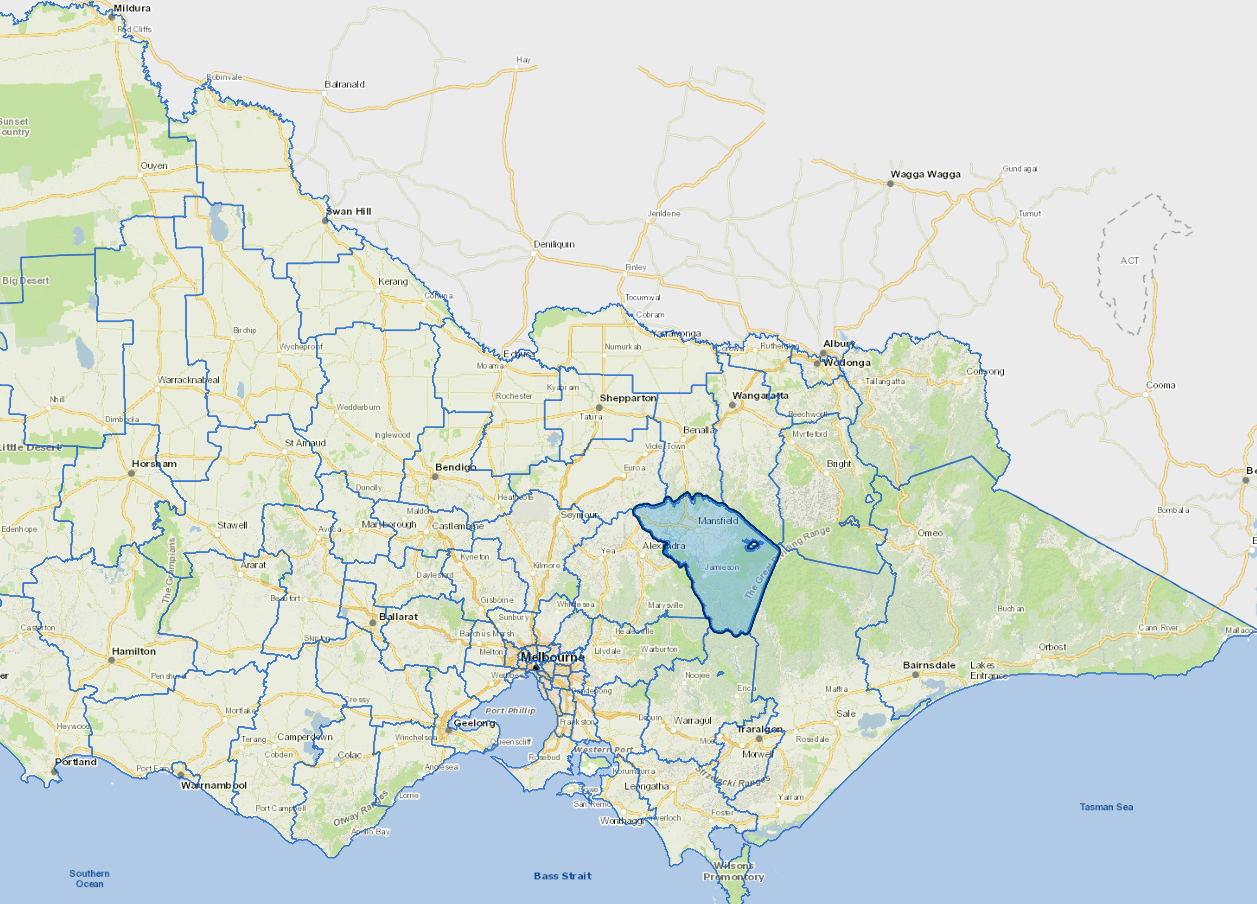 Static map image of Mansfield Shire Council boundaries