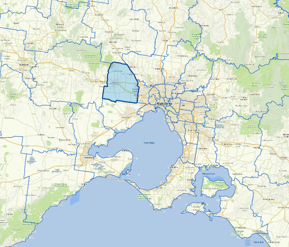 Static map image of Melton City Council boundaries