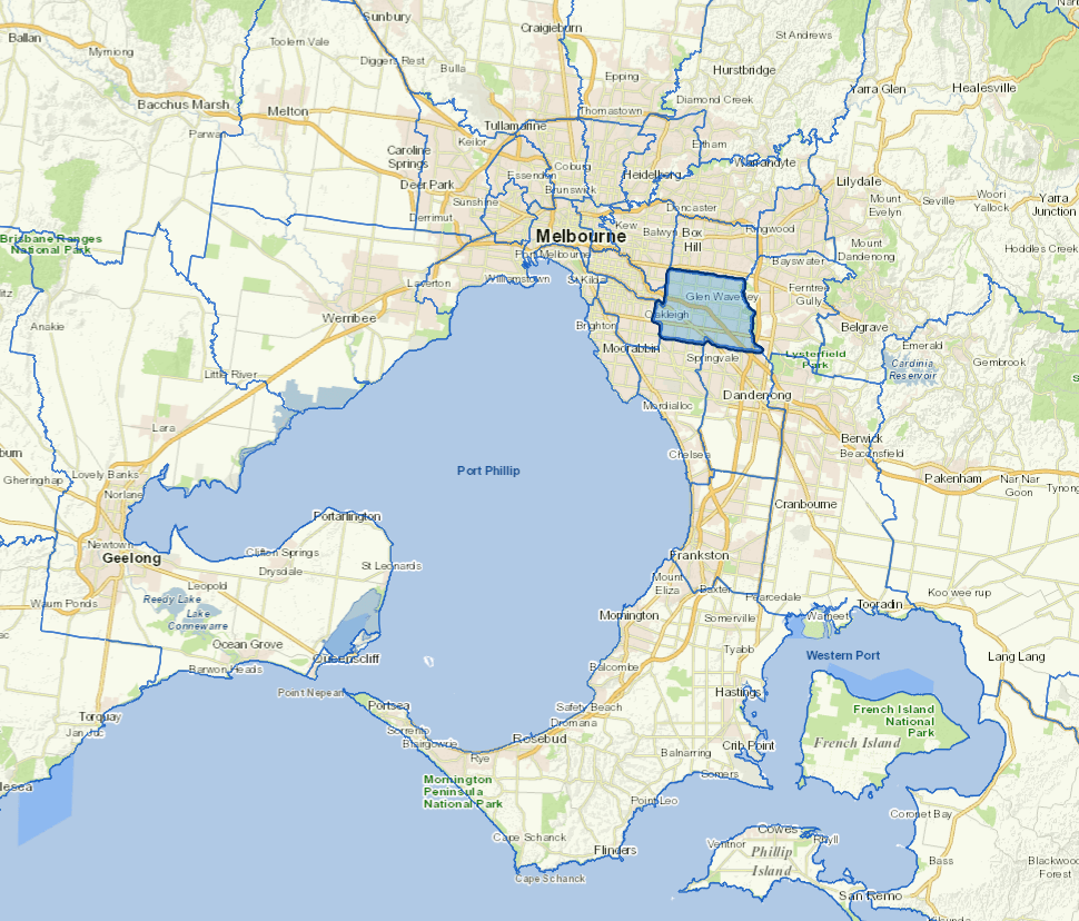 Static map image of Monash City Council boundaries