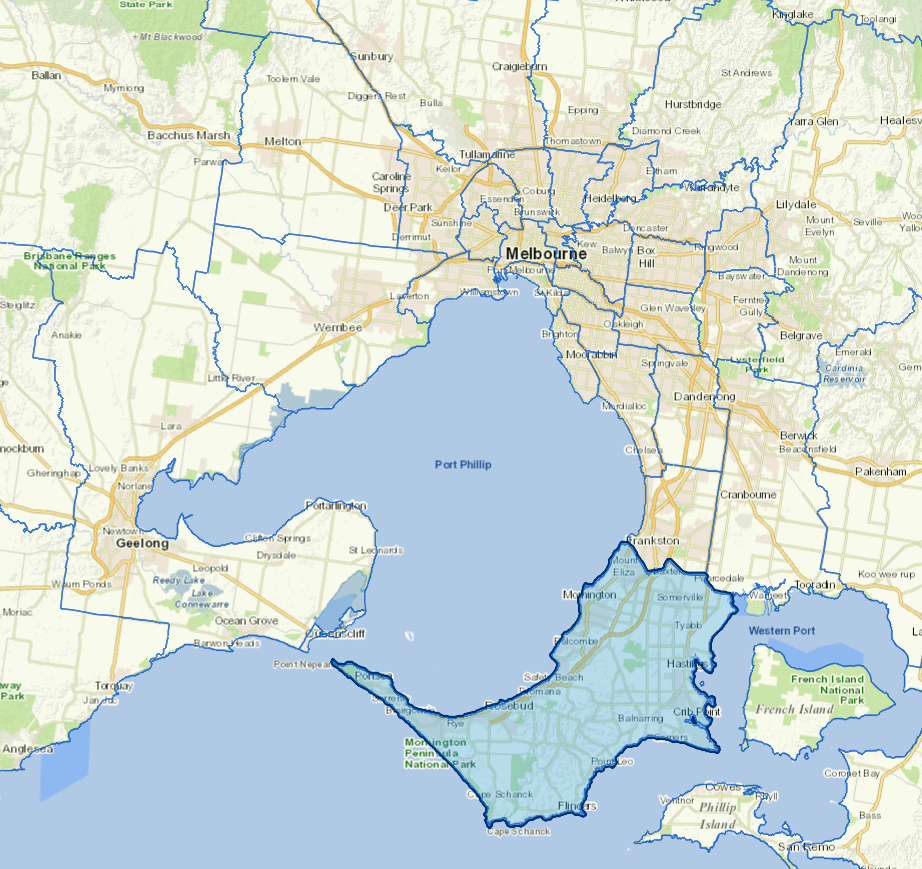 Static map image of Mornington Peninsula Shire Council boundaries