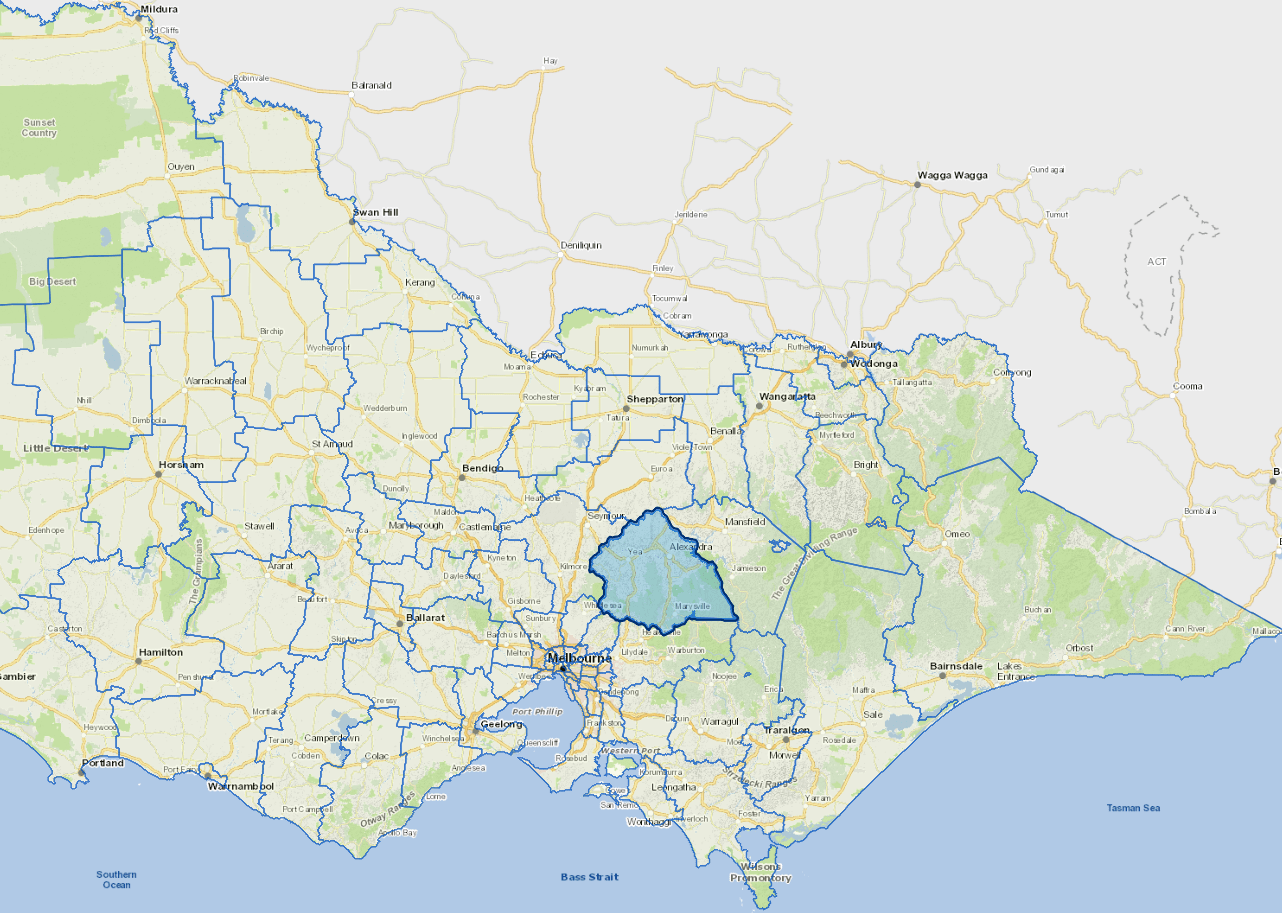 Static map image of Murrindindi Shire Council boundaries