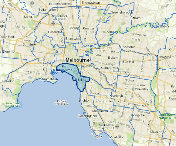 Static map image of Port Phillip City Council boundaries