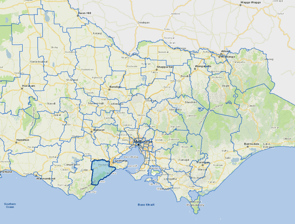 Static map image of Surf Coast Shire Council boundaries