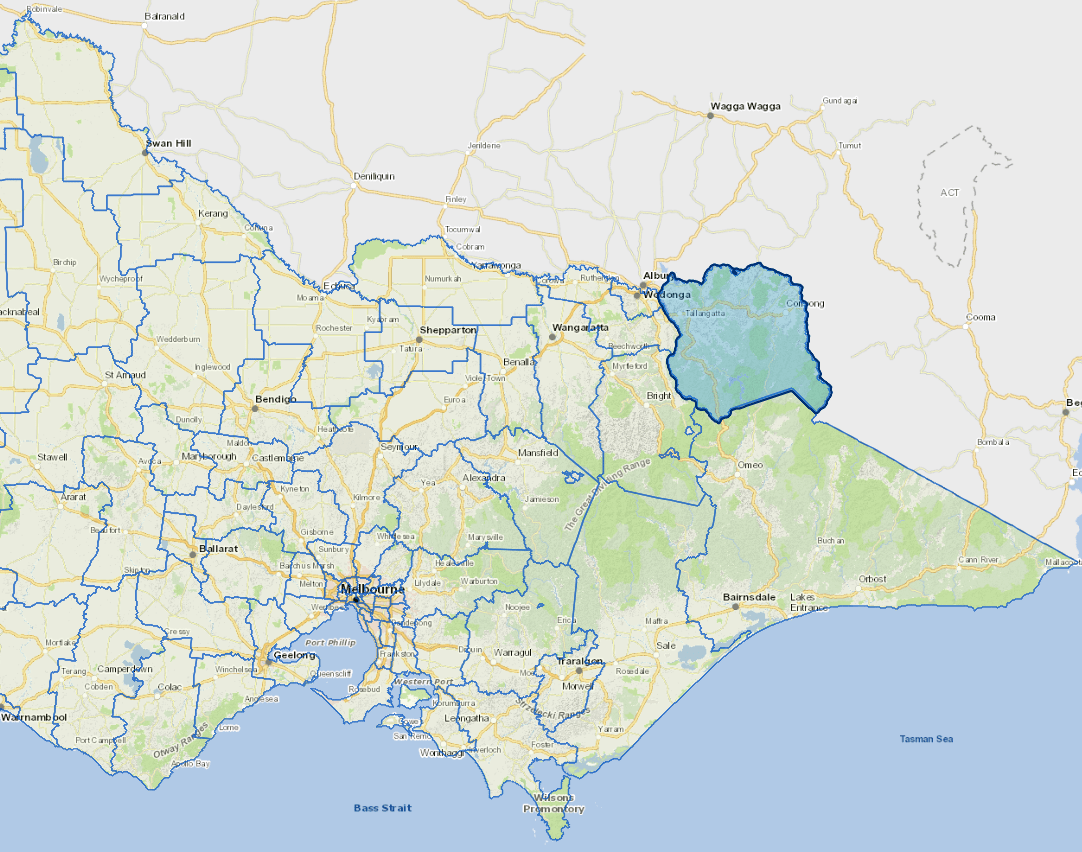 Static map image of Towong Shire Council boundaries