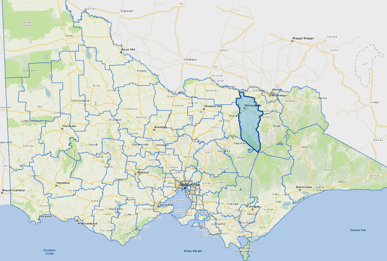 Static map image of Wangaratta Rural City Council boundaries