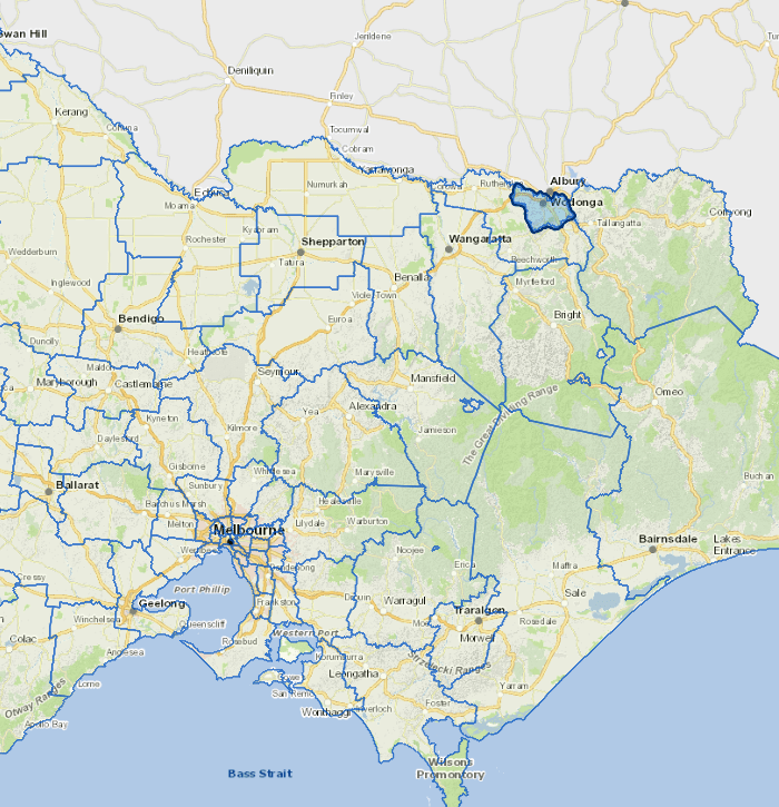 Static map image of Wodonga City Council boundaries