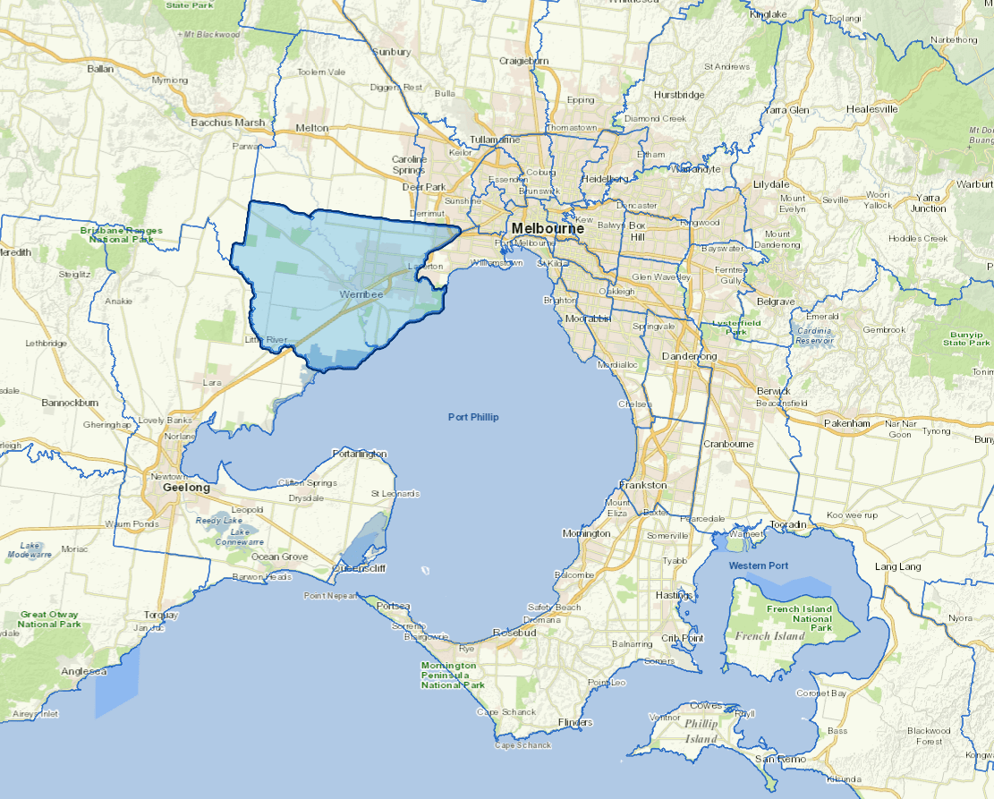 Static map image of Wyndham City Council boundaries