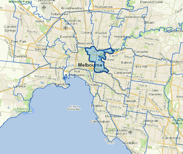 Static map image of Yarra City Council boundaries