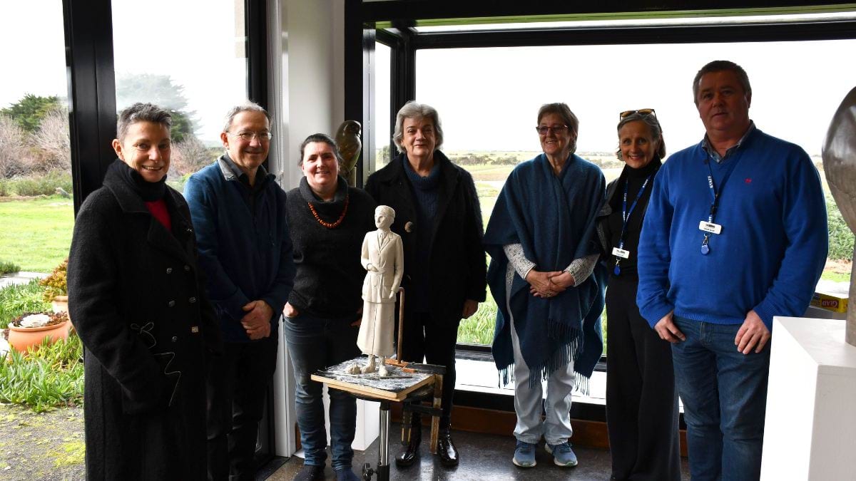 The working group visit artist Lucy McEachern in her studio to view the maquette of Dr Vera Scantlebury Brown.