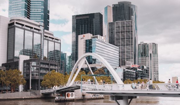 A photo of Melbourne looking over the Yarra River towards of Southbank.