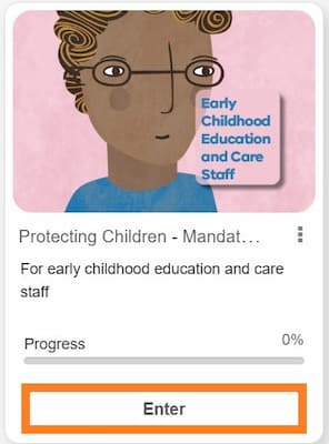 Protecting children early childhood course with enter button.