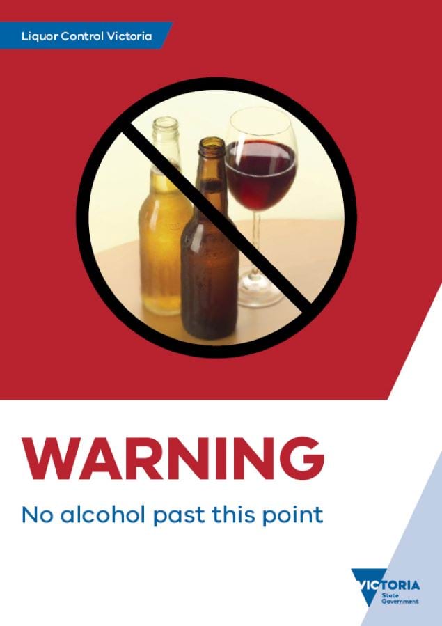 Poster showing a line across bottles of beer and a glass of wine with text 