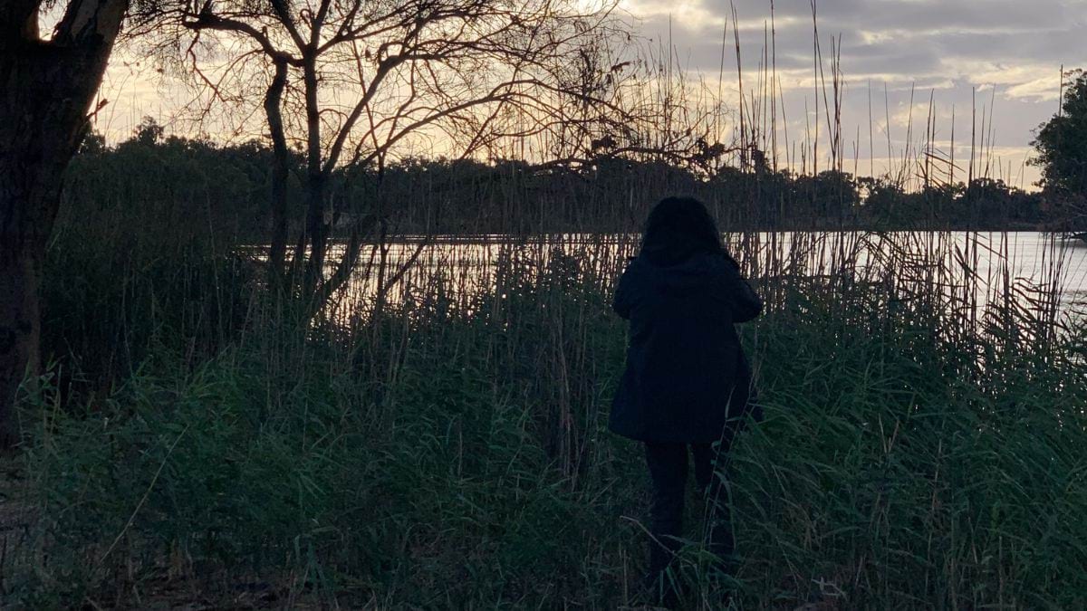 Artist Maree Clarke taking in the dusk at Merbein