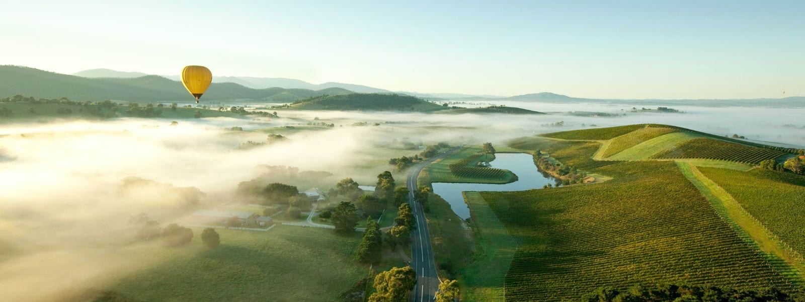 Aerial view of hot air balloon over regional Victoria