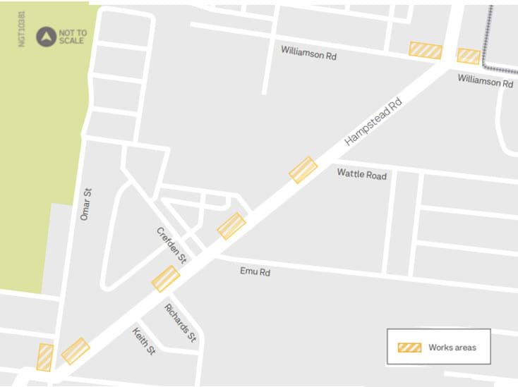 Map of Hampstead Road lane closures.