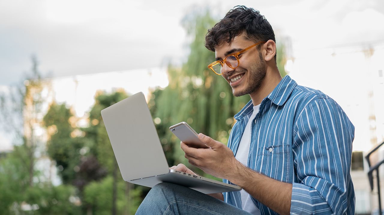 Student with devices