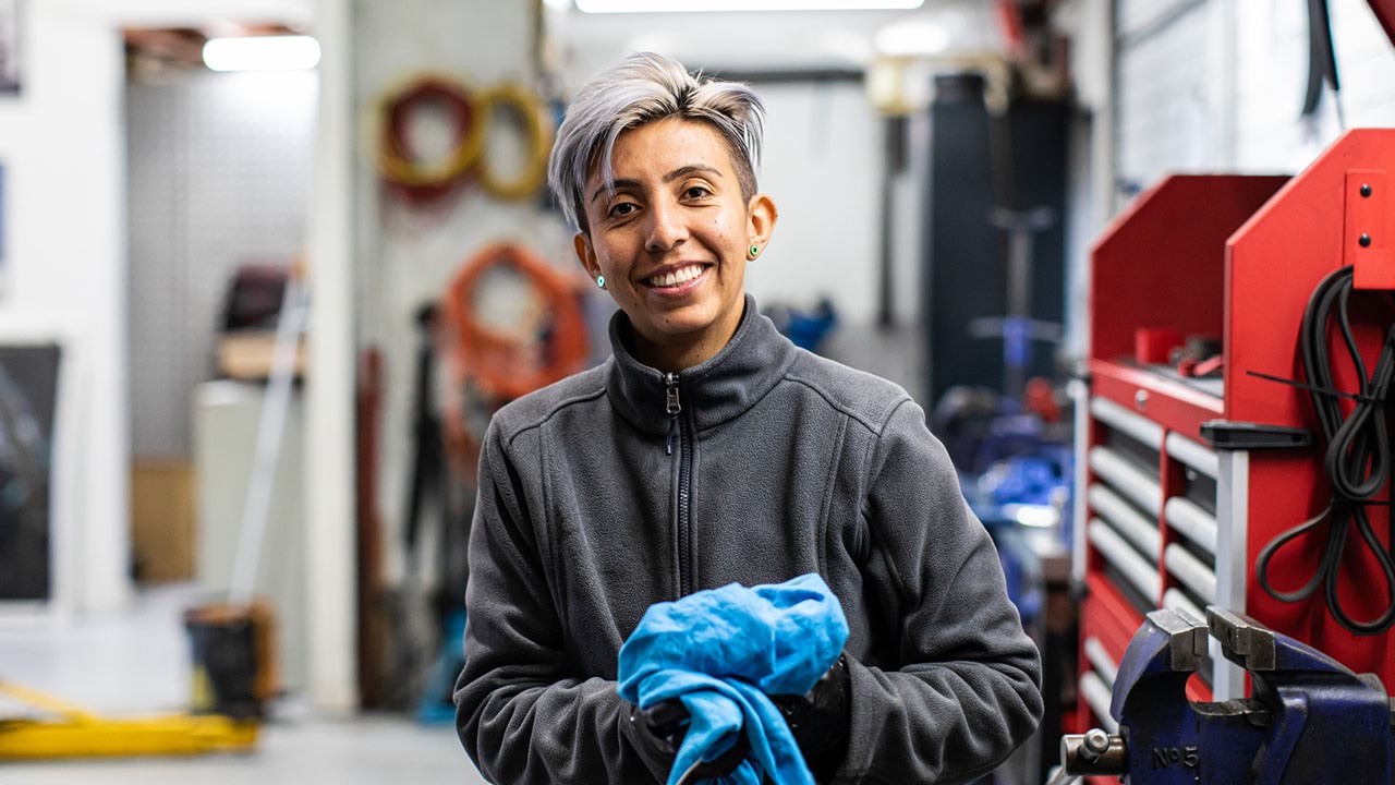 Mechanic looking at camera