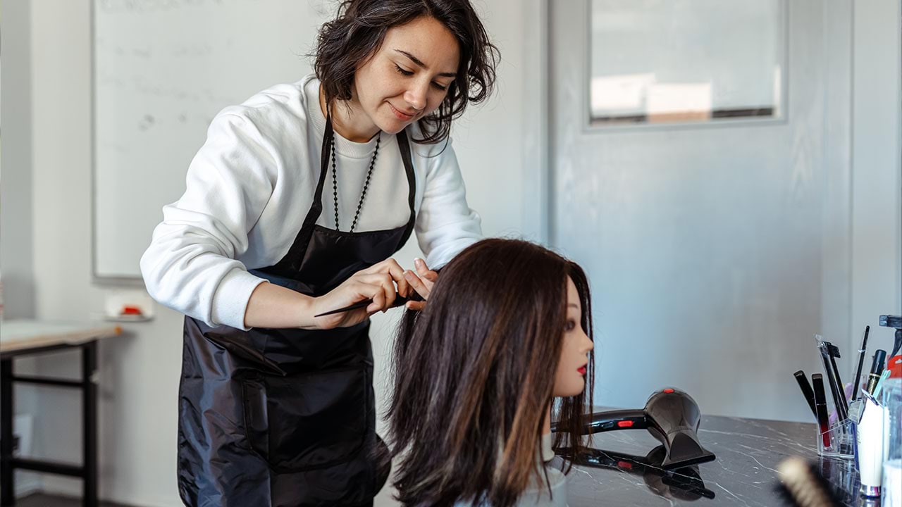 Hairdresser training and mannequin head 