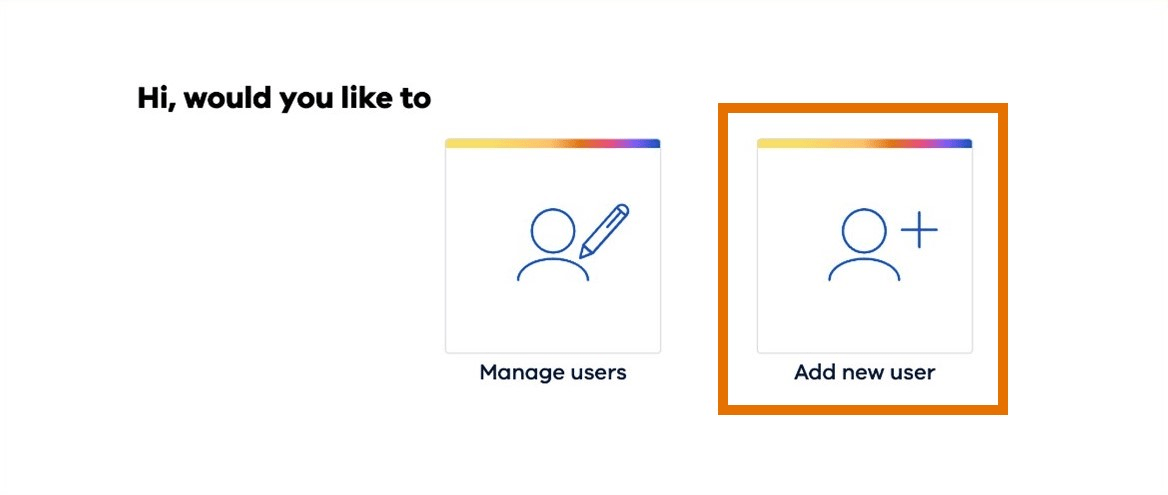 Button option to select 'Manage users' or 'Add new user'.